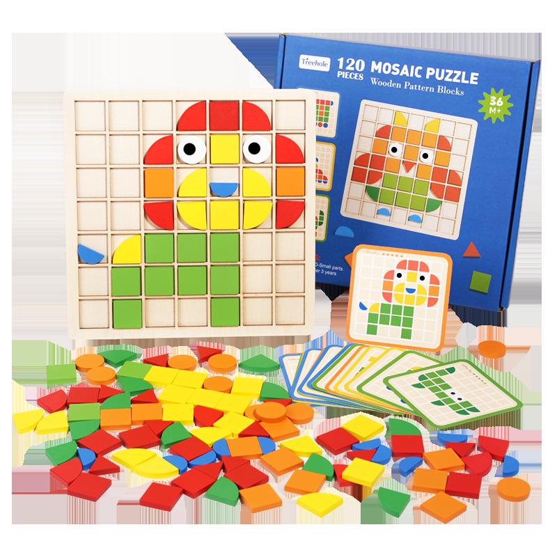 Mosaic 3D Wooden Puzzle Building Blocks for Kids