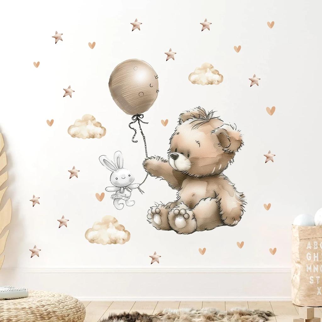1Pc Star Bear Balloon Furniture Wall Stickers For Baby Room Decor Kids Room Bedroom Decoration Wall Art Living Room Wall Decals