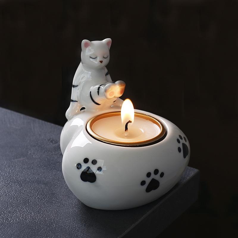 Popular Creative Scented Candle Cup Cute Cat Candle Holder Holiday Couple Ornament Ceramic Candle Holder
