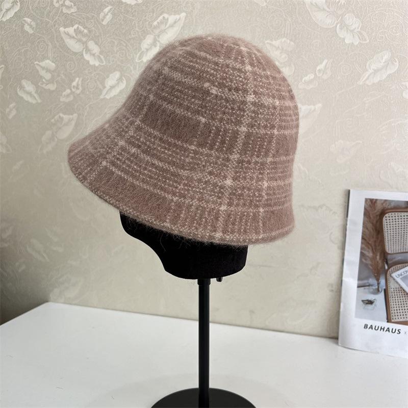 Autumn and Winter Wool Basin Hat Warm Soft Waxy Rabbit Hair Wool Blend Bucket Hat Ladies Striped Water