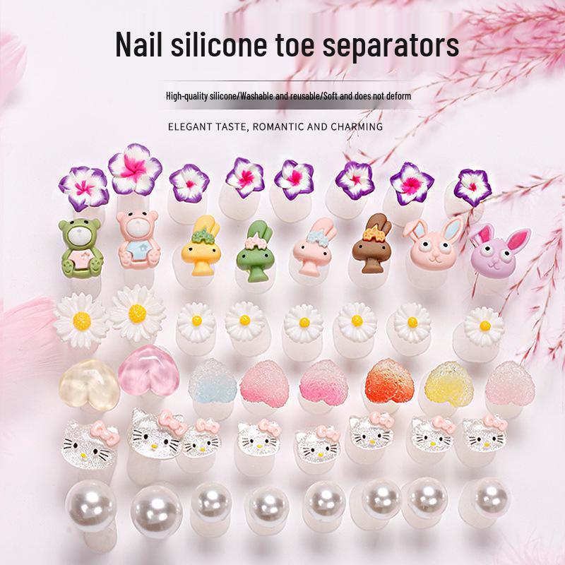 8-Piece Japanese & Korean Daisy Silicone Toe Separators for Nail Art