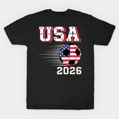 Men Black Print T-shirt World Cup 2026 Usa North America Soccer Supporters Fans Gift No-Cut Transfer Paper Print Cotton Tshir...