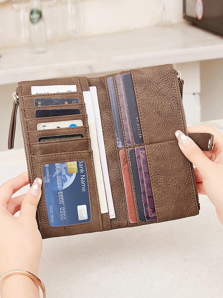 Portfel na karty kredytowe o dużej pojemności, funkcjonalny portfel z wieloma przegródkami na karty, zapinana na zamek kieszonka na monety i torebka kopertówka