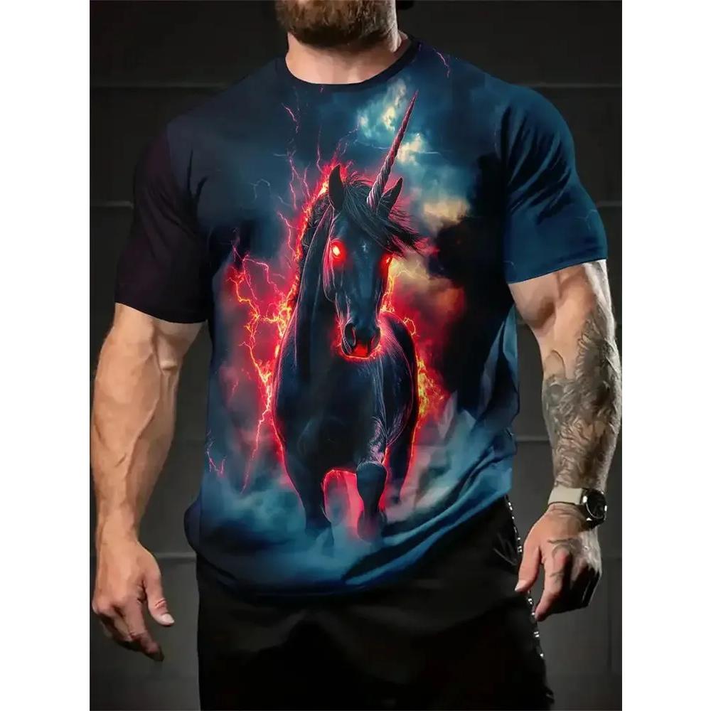 Daily Breathable Versatile Top Short Sleeve Men's Animal Print Comfort T-Shirt Casual T-Shirts Men’s