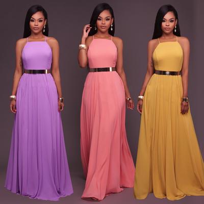Mode Frauen Sommer Ärmelloses Strap O hals Boho Kleid Beiläufige Lange Maxi Abend Party Strand Rückenfreies Kleid Sommerkleid