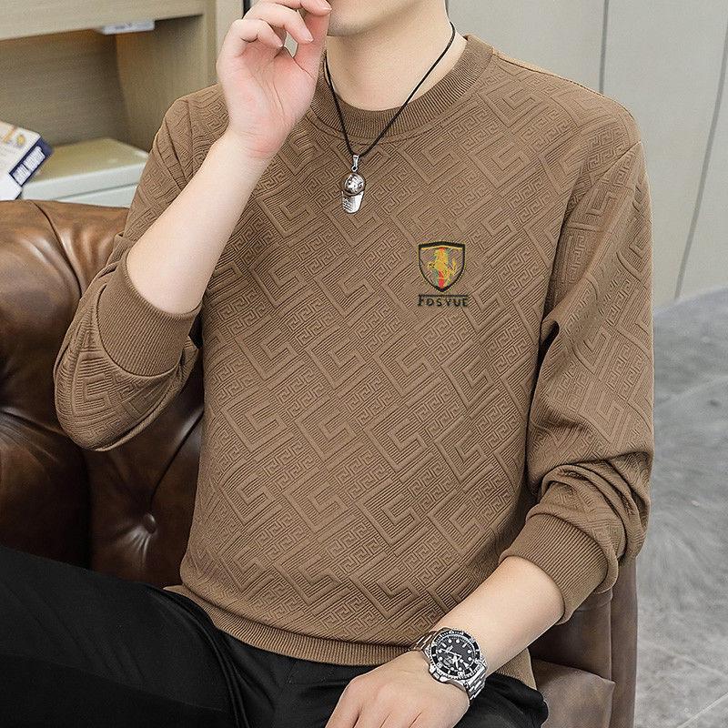 Men's Classic Jacquard Long Sleeve Hoodie – Trendy, Loose, Comfortable, Round Neck