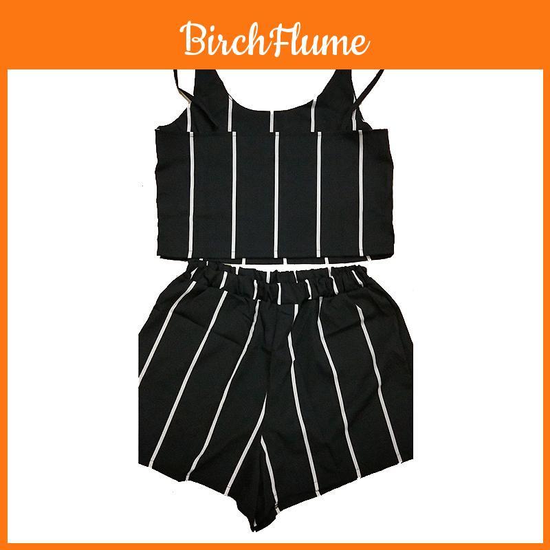Elegant Striped V-neck Backless Two-piece Outfit Suits For Women In Summer
