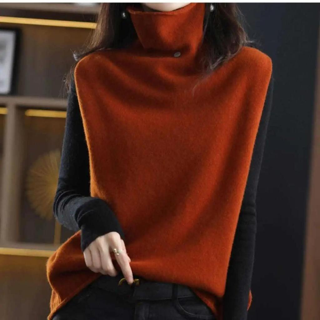 Women's Spring and Autumn Solid Color Comfortable Vest Sleeveless High Neck Loose Top