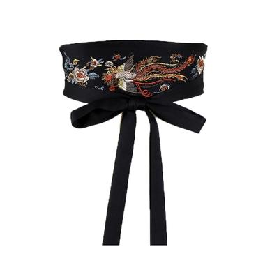 Embroidery Wide Waist Belt Floral Design Adjustable Ties For Hanbiuk Traditional Costume Women Accessory