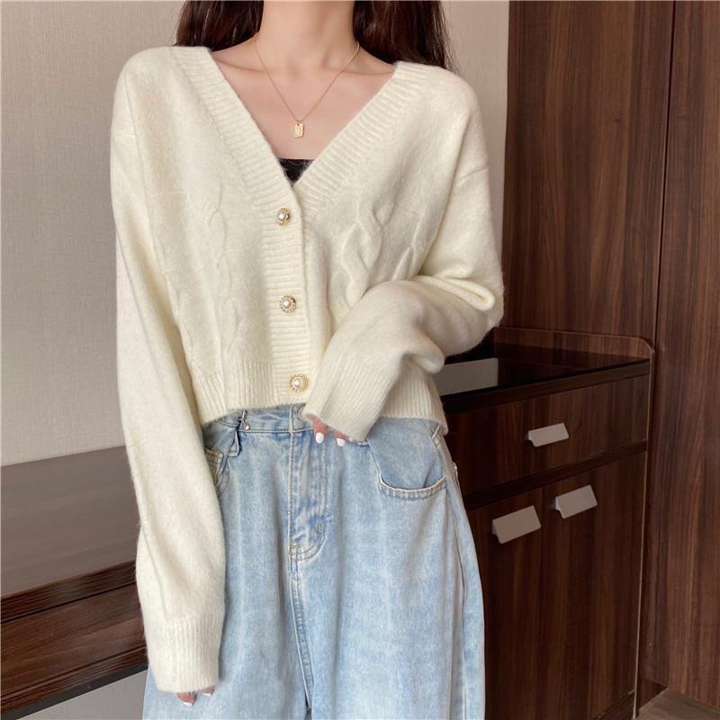Stylish V-neck Long-sleeved Crop Top Soft And Comfortable Womens Cardigan For Autumn