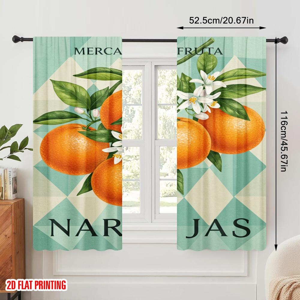 2ks 2D plochý tisk Okenní závěsy Mercado De Fruta Pomeranče Látka Bez elektřiny Rodinná oslava Použití pro nástěnné umění Oslava