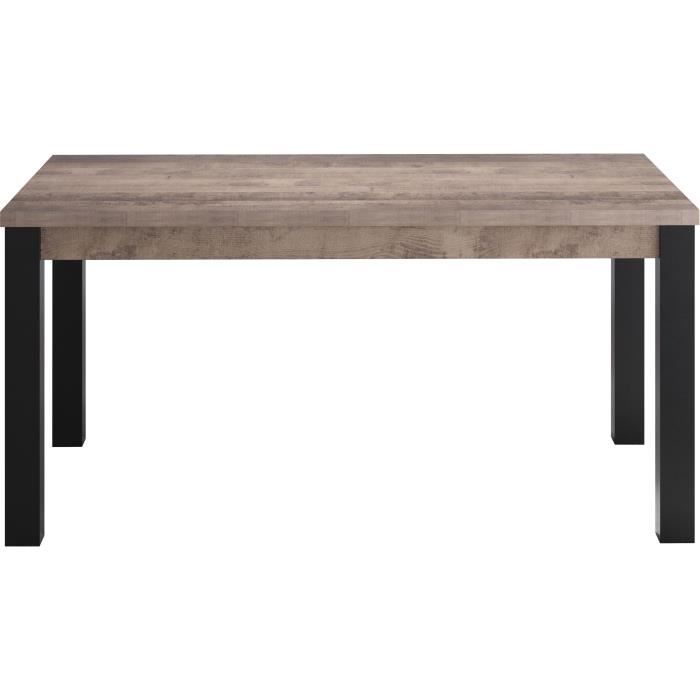 EMILE Fixed Dining Table for 6 People - Tobacco Brown Oak and Matt Black Melamine - L160 X D90 X H77 Cm - TRENDTEAM