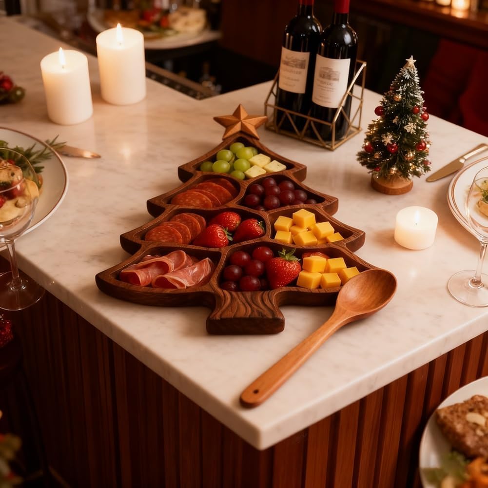Christmas Tree Charcuterie Board Smooth Wooden Holiday Serving Platter Festive Serving Tray Aesthetic Holiday Appetizer Board