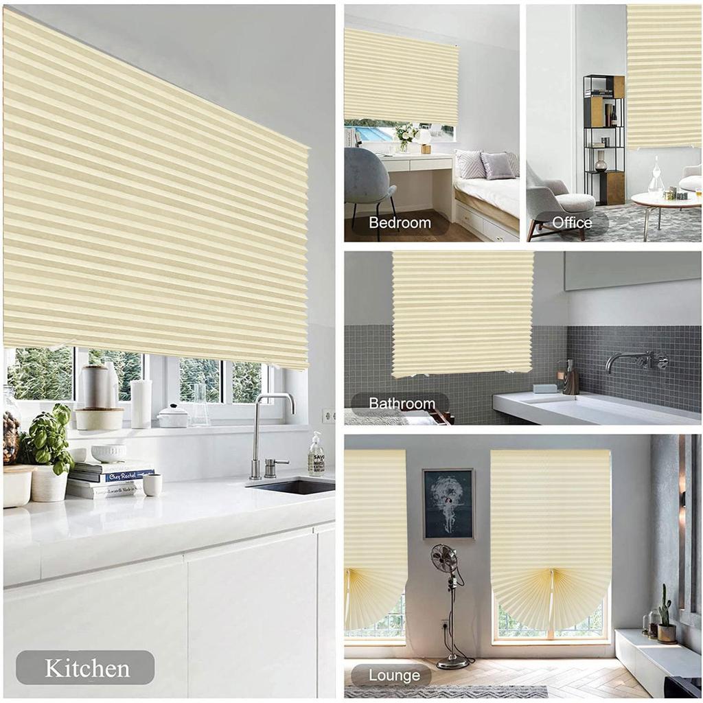 Self Adhesive Non Woven Pleated Blinds Folding Curtains High Shading Curtains for Bedroom Living Room Kitchen Balcony