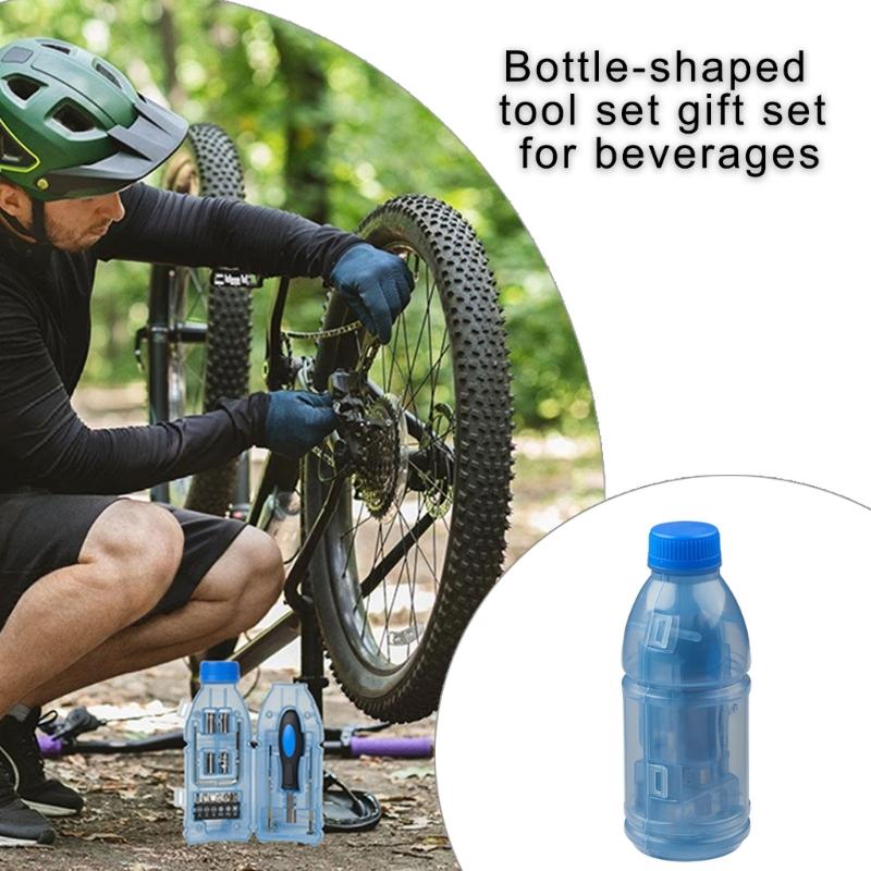 Multifunctional 15 in 1 Bottle Shaped Tool Set Includes Particles Clear Case