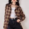 Camicia Top Casual Retro a Quadri Manica Lunga Autunno Inverno da Donna