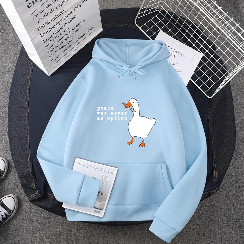 Casual sweater men's and women's autumn and winter new big white goose couple hooded jumper