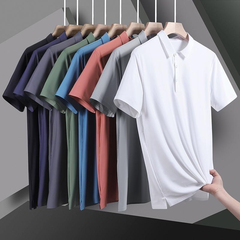 Men's Spring and Summer Solid Color Business Polo Shirt Lapel Ice Silk Short-sleeved Shirt Casual Non-marking Summer Shirt