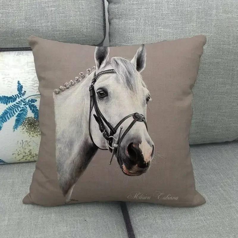 Tier Muster Kissenbezug Dekoration Kissenbezug einfacher Wind Kissen Set Kunst Wiederherstellung alter Wege Pferdekopf Leinen Kissenbezug