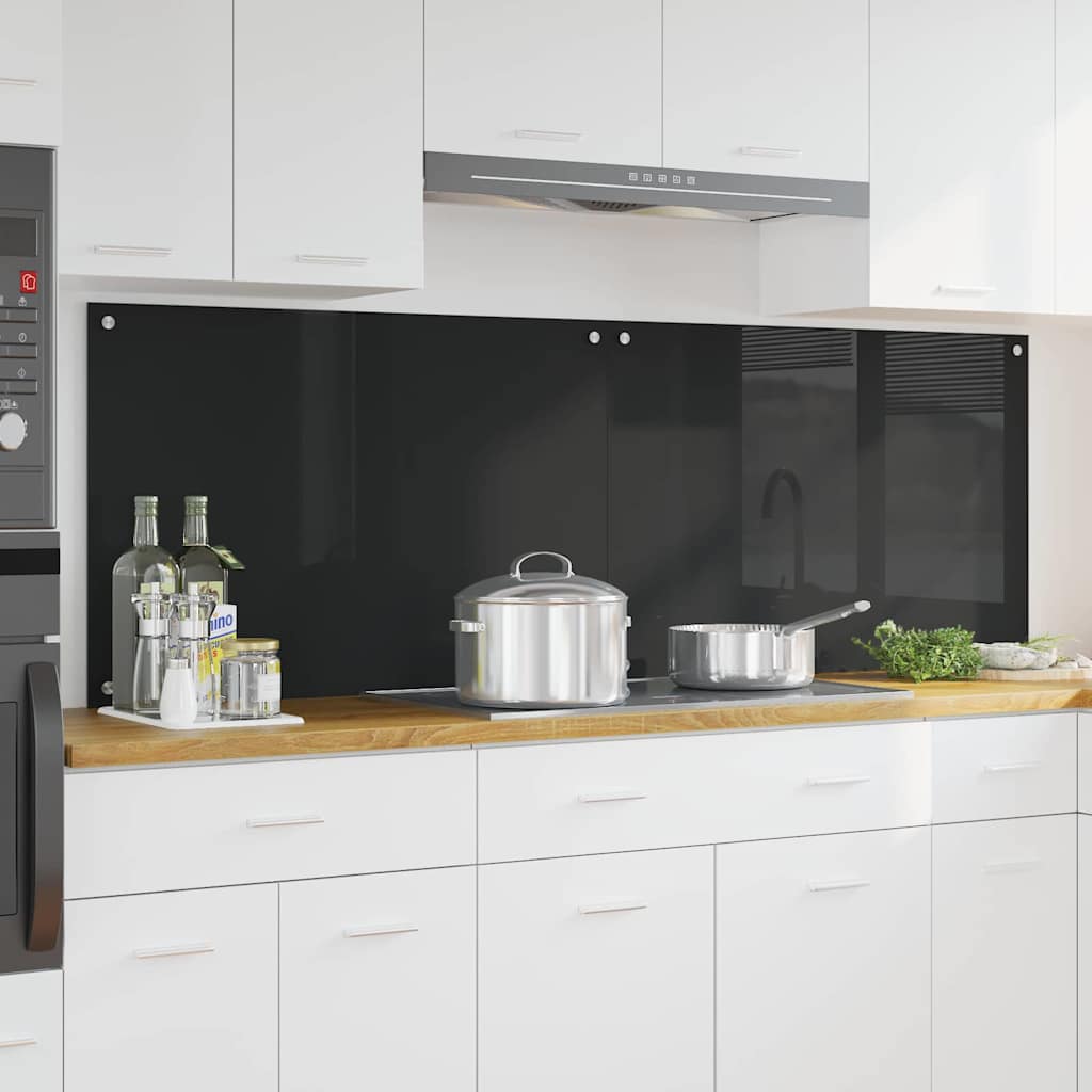 Kitchen Splashback 2 pcs Black 90 x 60 cm Tempered Glass