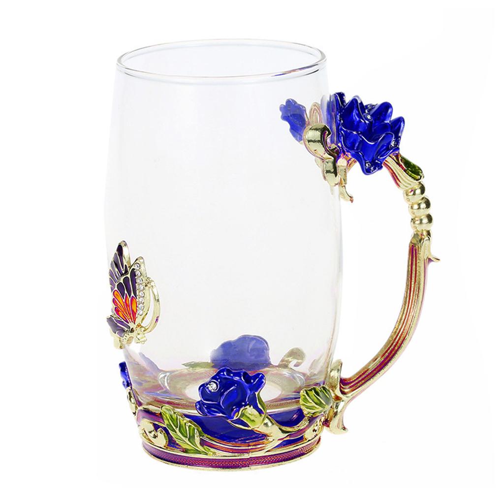 Rose Flower Cup Enamel Water Cup Heat-resistant Glass Cup Enamel Coffee Tea Cup Mug 3D Rose Butterfly Glass Cups Wedding Gift