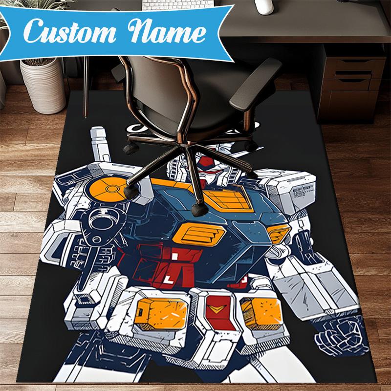 Custom Name Robotic Warrior Adventure Rug for Living Room, Game Rooms, Office, Bedroom, Floor Mat Playful Design, fan gifts Christmas decor