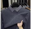 Woodpecker Men's Winter Two-Piece Sweater with Velvet Lining - Thick, Warm, Casual Shirt Collar for Middle-Aged Dads