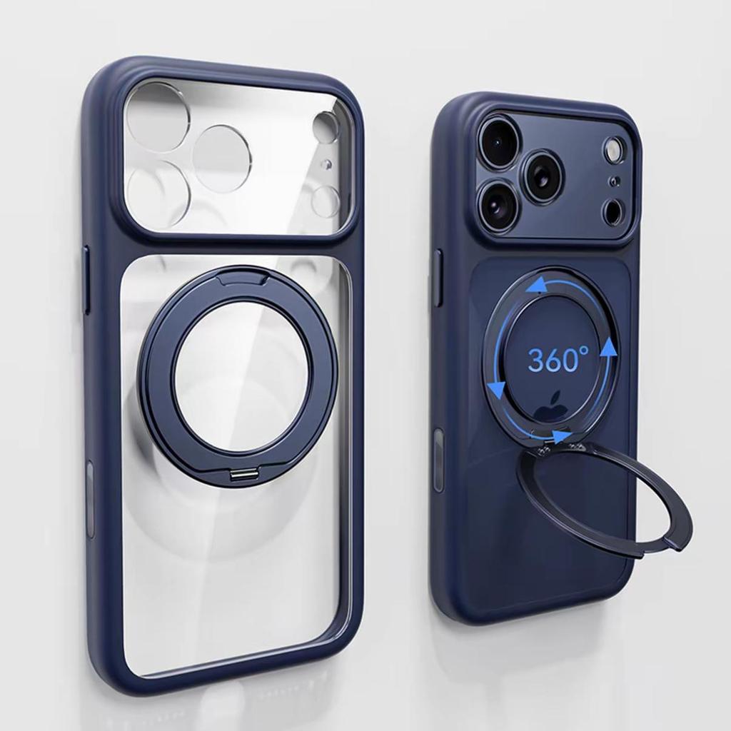 iPhone 17 Pro Max Case with Rotating Magnetic Stand and Full Coverage Lens Protection