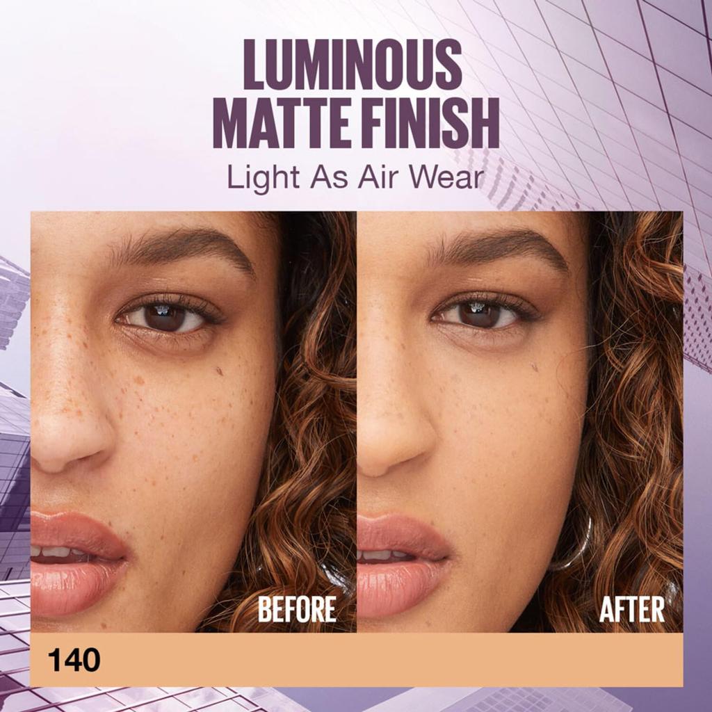 Maybelline Super Stay Lumi Matte Liquid Foundation 140 30H Wear Lightweight Full Coverage Soft Glow Finish Long Lasting Makeup Base 35ml