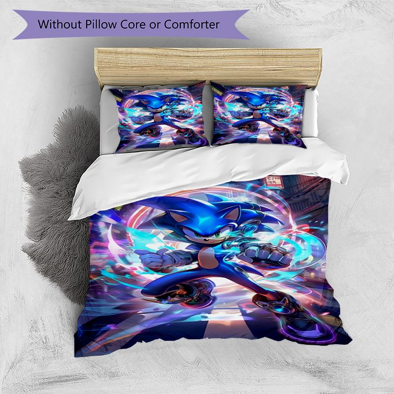 3pcs Sonic1 Design Cover Set - HD Printed Bedding with 1 Cover and 2 Pillowcases - Perfect for Home and Dorm Decor