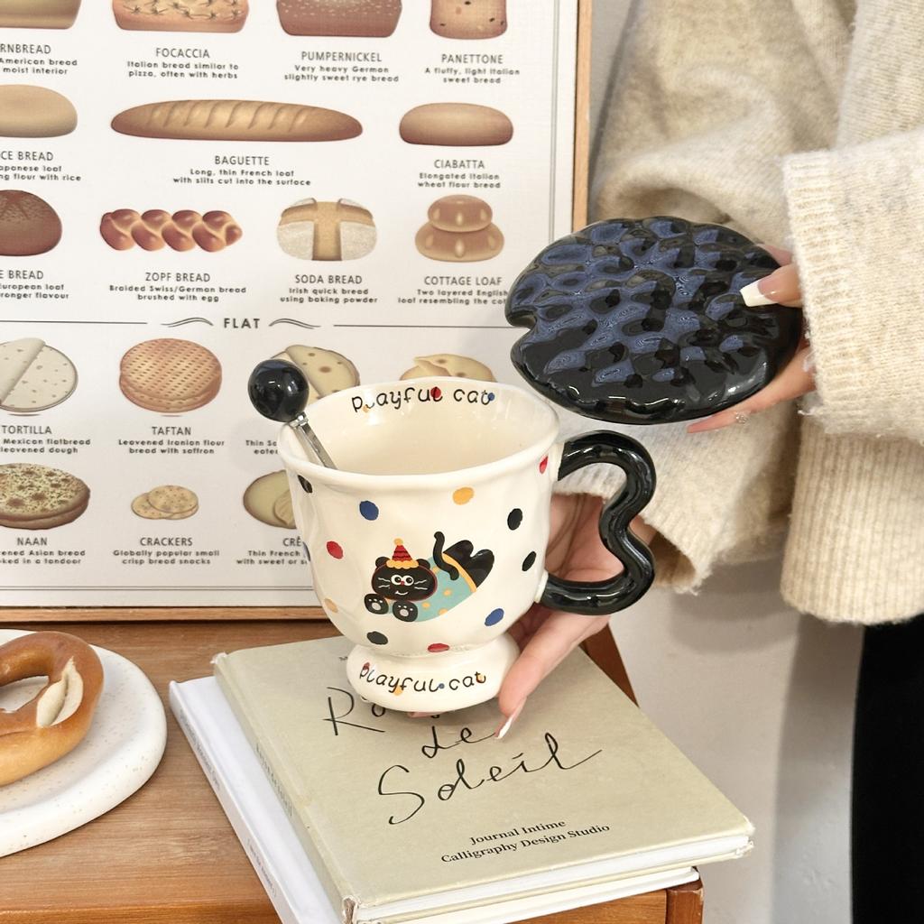Ins Wind Puppy Mug with Lid Spoon Goblet Ceramic Water Cup Girls Cup Office Coffee Breakfast Cup Cup