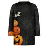 Women's Halloween Print T-Shirt Loose Fit Round Neck Three Quarter Sleeve Casual Shirt with Pumpkin and Bat Design for Seasonal Wear