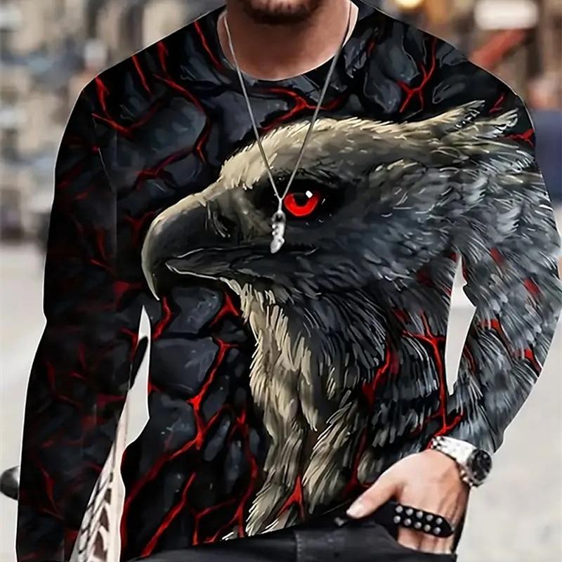 Fashion Eagle Graphic Men's T-shirts Trend Spring Autumn 3D Printed Long Sleeve T-shirts Casual Streetwear Oversized Pullovers