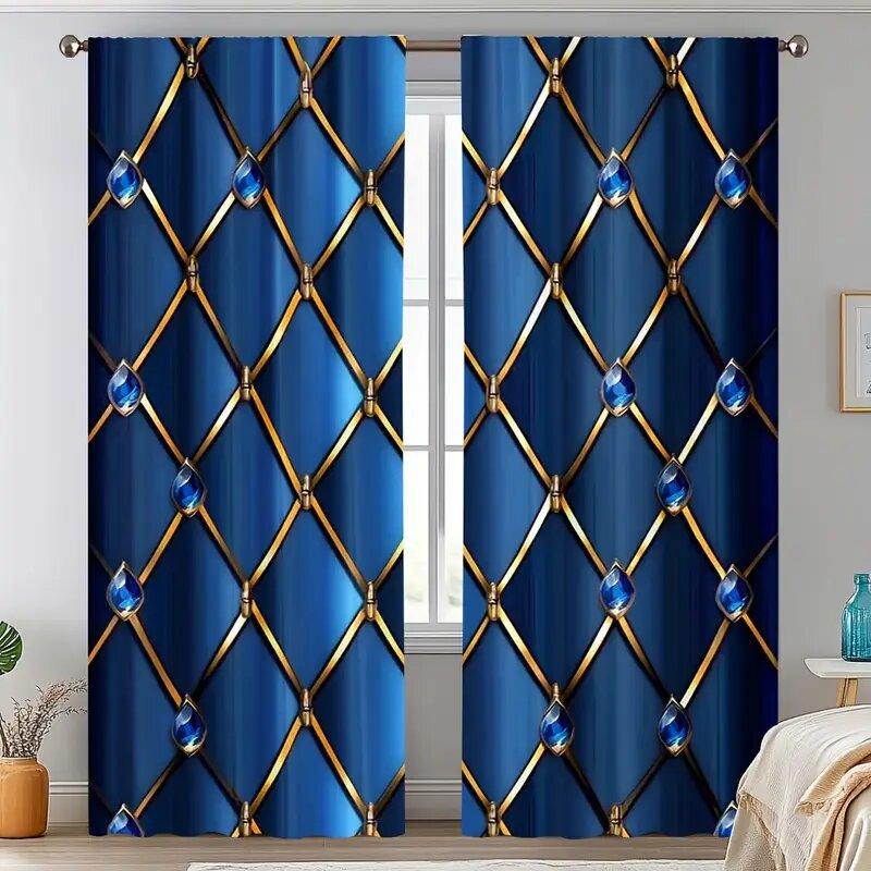 

Nordic Deep Blue Crystal Pole Bag Curtains Bedroom Kitchen Decoration Home Living Room Curtain Polyester Perfect For Great W100*H70(CM)-Rod Pocket&1PCS