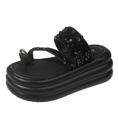 Fashion 2024 Women Clip Toe Chunky Platform Sandals High Heels Gladiator Slippers Woman Trendy Summer Bling Beach Leisure Flip Flops 7CM