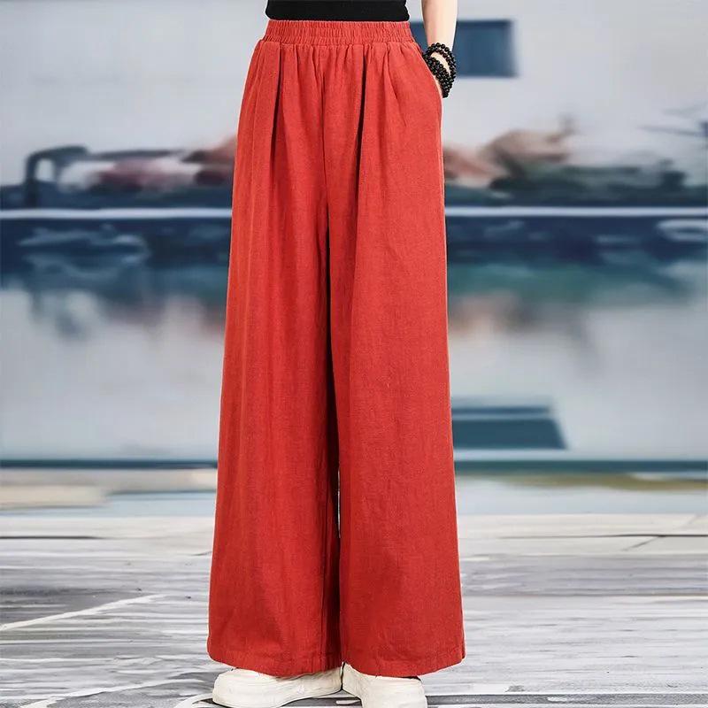 Women's Spring/Summer High-Waisted Wide-Leg Cotton Linen Pants