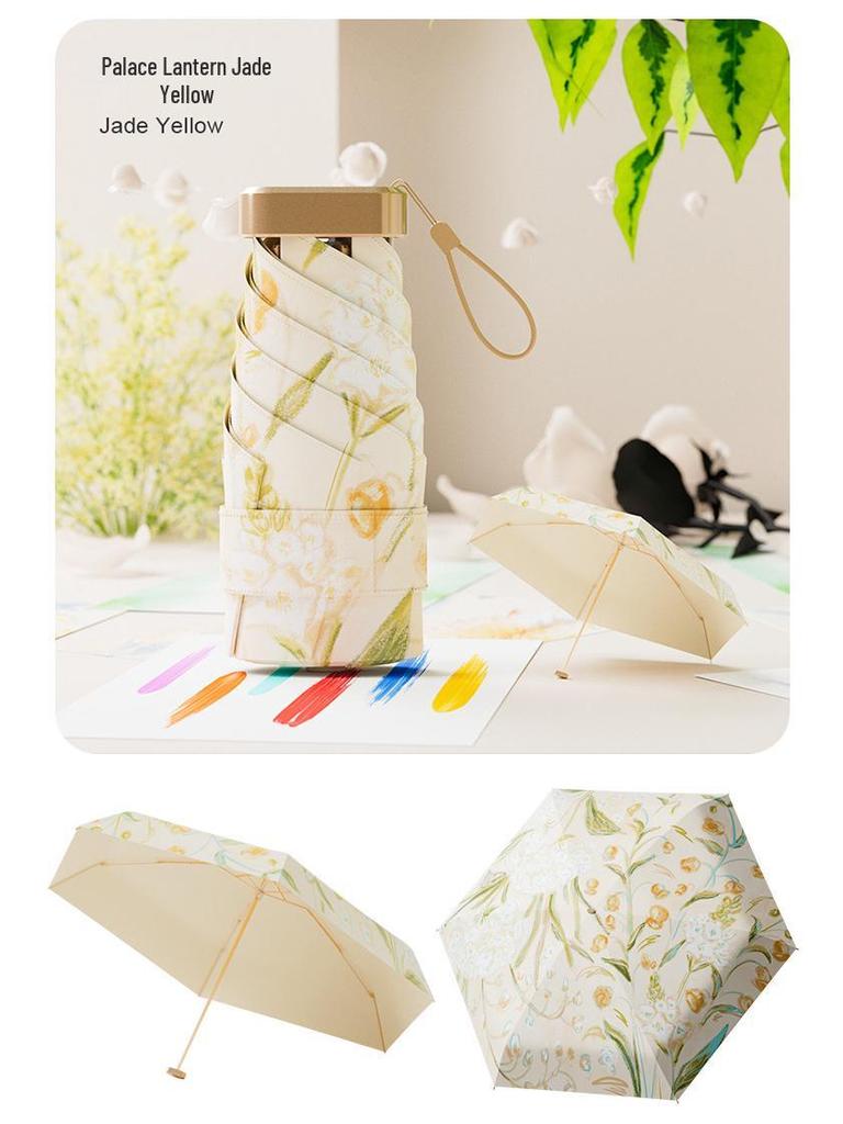 Compact Women's Mini Folding Sun and Rain Umbrella - UV Protection, Dual-Use with Color Glue.