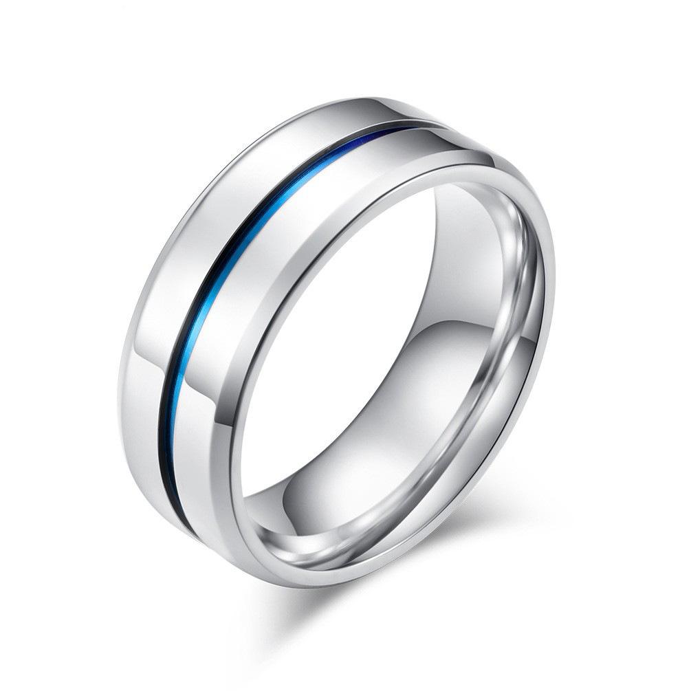 Simple Room Blue Groove Titanium Steel Ring Stainless Steel Jewelry Accessories 6#
