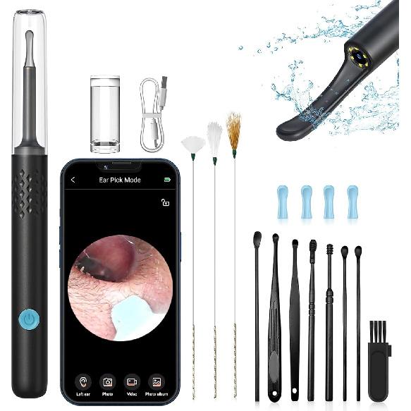 Ear Wax Removal, Ear Wax Removal Tool with 1080P HD Camera and 6 LED Lights, Ear Wax Removal Kit for iOS and Android (Black)