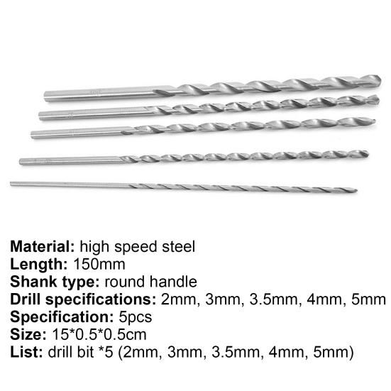 5Pcs Twist Drill Bit Lengthened Fast Chips Removal Round Shank Professional Twisted Drilling Bit Group for Tapping
