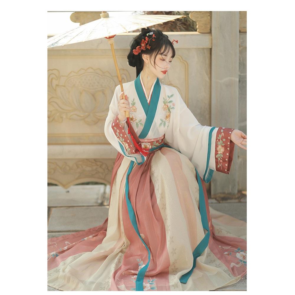 Chinese Original Hanfu Daily Suit Of Wei And Jin Dynasty Style Embroidered Cross-neck Waist-length One-piece Skirt Daily Suit Of Wei And Jin Dynasty