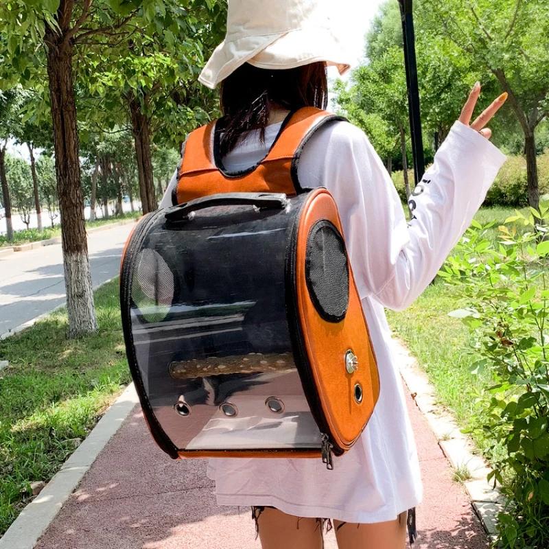 Breathable Backpack Pet Bag Outdoor Parrot Backpack Portable Transparent Bird Transport Bag Travel Luxury Large Space Double Zipper Pet Supplies