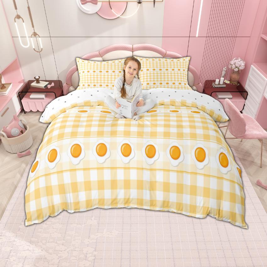 Homewish Colorful Floral Duvet Cover Set For Girls 2Pcs/3Pcs Cute Daisy Strawberry Bedding Cherry Flower Checkered Bed Set