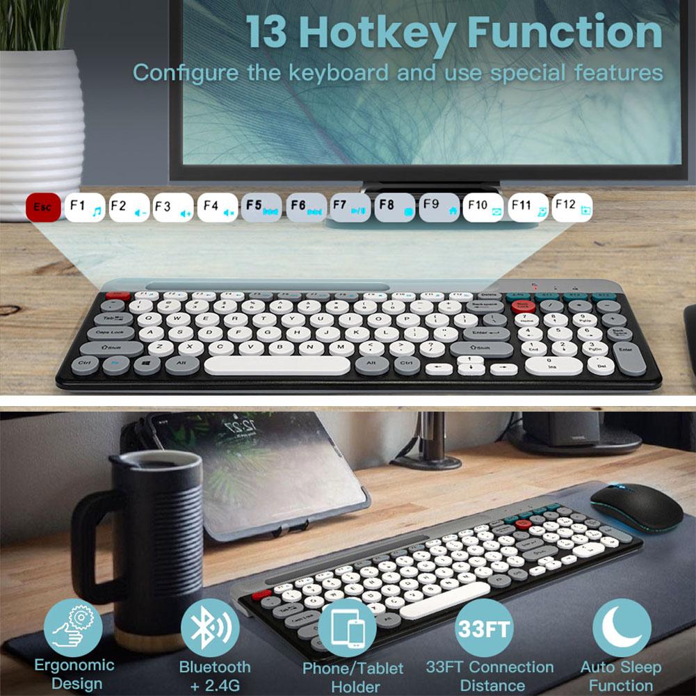 2.4Ghz BT 2 Mode Keyboard and Mouse Combo BT Keyboard and Mouse Multi-Device Keyboard Mouse Compatible for /iOS/Android/Win7