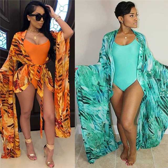 Set Bikini Casual con Stampa Digitale per Donna in Tessuto Chiffon e Seta Lattiginosa