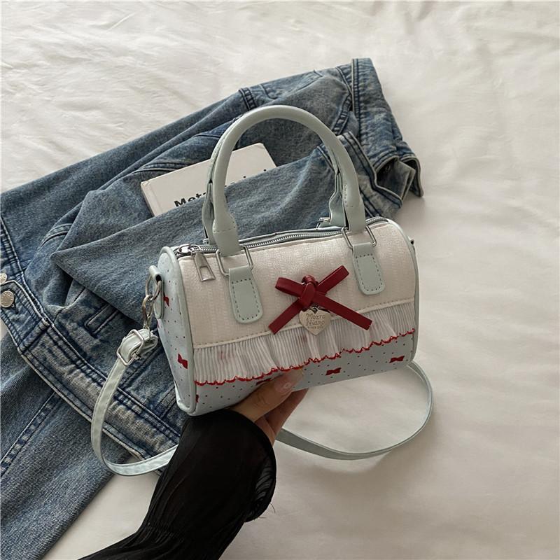 Cute Bow Polka Dot Lace Shoulder Bags for Women Sweet Patchwork Design Girls Crossbody Bag Outing Portable Ladies Pillow Handbag