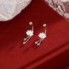 925 Silver Needle Lotus flower Short Tassel Bead Screw Plant Stud Earrings For Women Cute Fine Jewelry Trendy Accessories