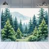 2D Plane 1 Piece of Green Pine Tree and Mist Mountain Background Fabric Suitable for Beautiful Room Decoration