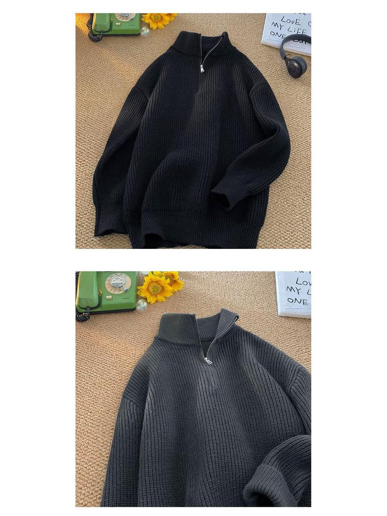 Men's Autumn Cityboy High-Neck Half-Zip Pullover - Japanese Lazy Style Versatile Knitwear