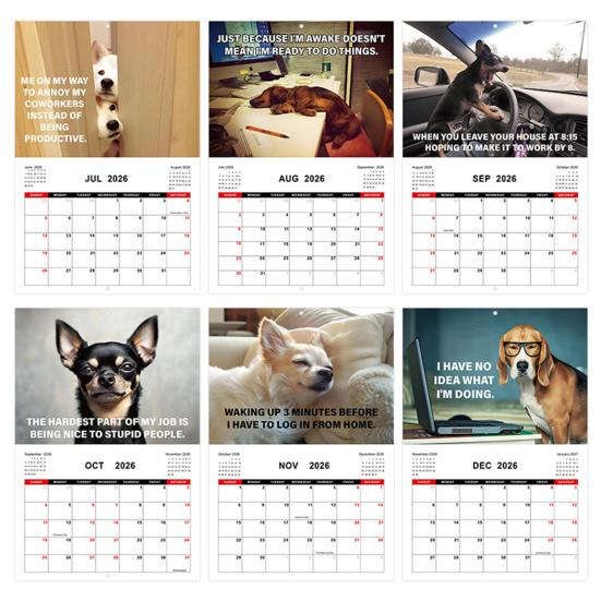 2026 Wall Calendar Funny Desk Dogs Calendar Jan. 2026 - Dec. 2026 12-Month Calendar for Home Office Wall Decor